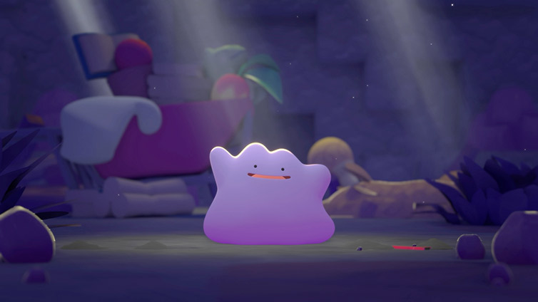 Ditto standing in a restored Pokopia habitat